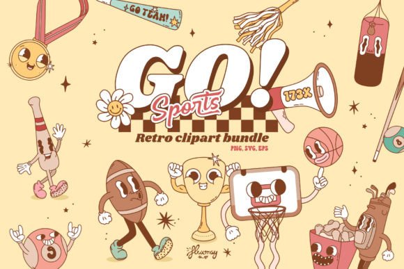 h1Groovy Retro Sports Clipart Bundle: Graphics & Illustrations for Dynamic Branding and Marketing Visuals/h1